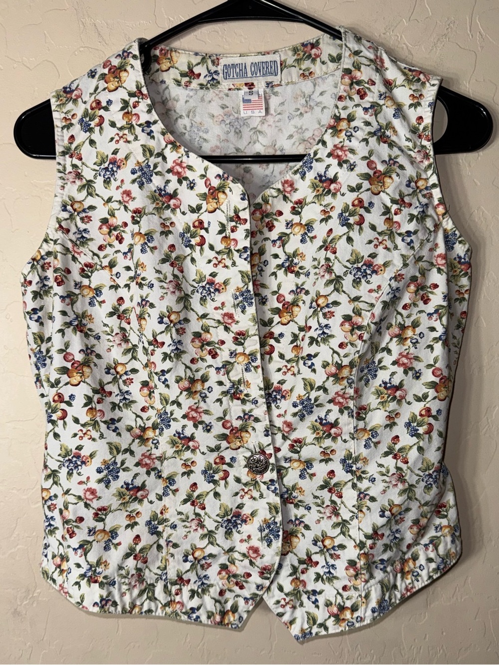Gotcha Covered Vintage Floral Cottagecore Button Front Vest Tie Back USA S
